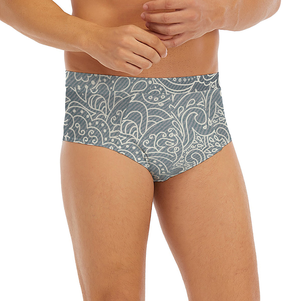 White And Grey Western Floral Print Men's Briefs