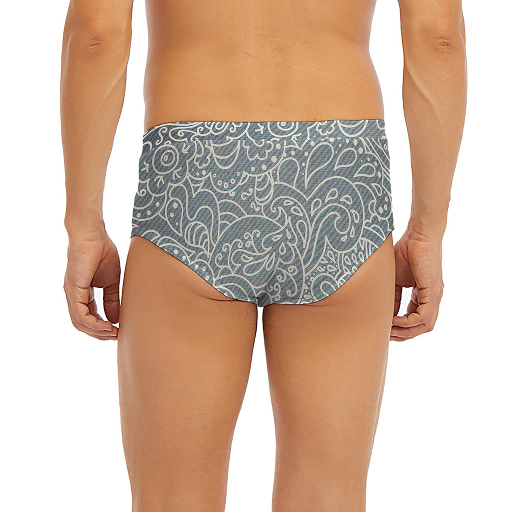 White And Grey Western Floral Print Men's Briefs