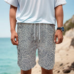 White And Grey Western Floral Print Men's Cargo Shorts