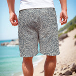 White And Grey Western Floral Print Men's Cargo Shorts