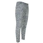 White And Grey Western Floral Print Men's Compression Pants