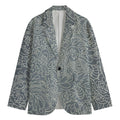 White And Grey Western Floral Print Men's Cotton Blazer