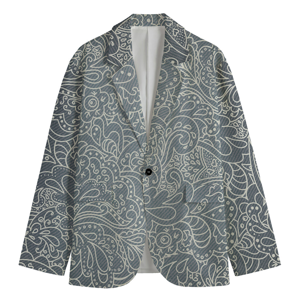 White And Grey Western Floral Print Men's Cotton Blazer