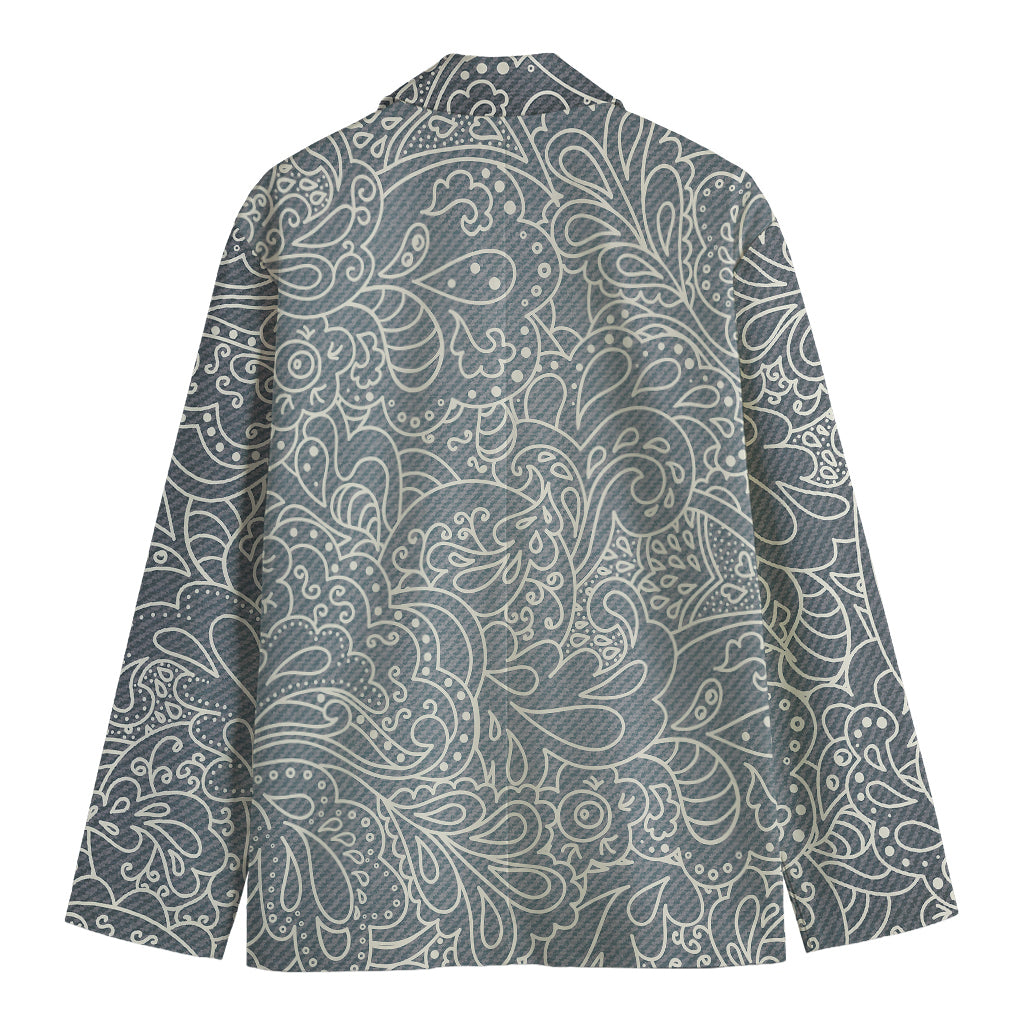 White And Grey Western Floral Print Men's Cotton Blazer