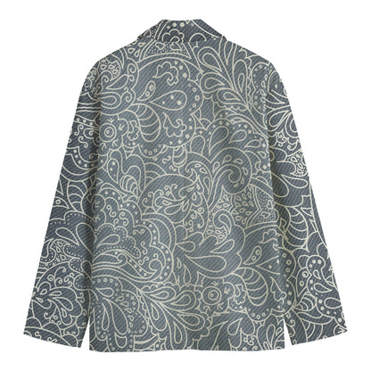 White And Grey Western Floral Print Men's Cotton Blazer