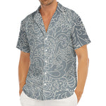 White And Grey Western Floral Print Men's Deep V-Neck Shirt