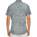 White And Grey Western Floral Print Men's Deep V-Neck Shirt