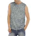 White And Grey Western Floral Print Men's Fitness Tank Top