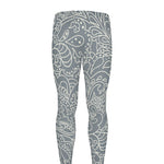 White And Grey Western Floral Print Men's leggings