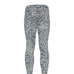 White And Grey Western Floral Print Men's leggings