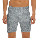 White And Grey Western Floral Print Men's Long Boxer Briefs