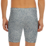 White And Grey Western Floral Print Men's Long Boxer Briefs