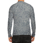White And Grey Western Floral Print Men's Long Sleeve Rash Guard