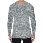 White And Grey Western Floral Print Men's Long Sleeve T-Shirt