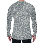 White And Grey Western Floral Print Men's Long Sleeve T-Shirt