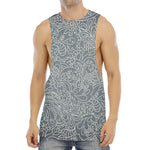 White And Grey Western Floral Print Men's Muscle Tank Top