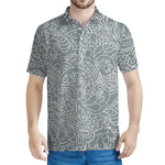 White And Grey Western Floral Print Men's Polo Shirt