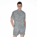 White And Grey Western Floral Print Men's Romper