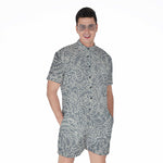 White And Grey Western Floral Print Men's Rompers