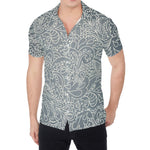 White And Grey Western Floral Print Men's Shirt
