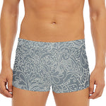 White And Grey Western Floral Print Men's Short Boxer Briefs