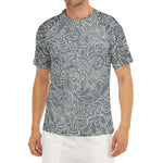 White And Grey Western Floral Print Men's Short Sleeve Rash Guard