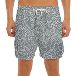 White And Grey Western Floral Print Men's Split Running Shorts