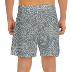White And Grey Western Floral Print Men's Split Running Shorts