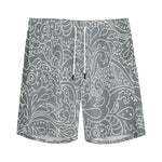 White And Grey Western Floral Print Men's Sports Shorts