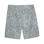 White And Grey Western Floral Print Men's Sports Shorts