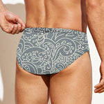 White And Grey Western Floral Print Men's Swim Briefs