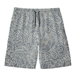 White And Grey Western Floral Print Men's Swim Trunks