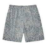 White And Grey Western Floral Print Men's Swim Trunks