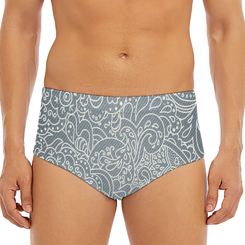 White And Grey Western Floral Print Men's Triangle Swim Briefs