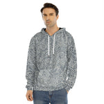 White And Grey Western Floral Print Men's Velvet Pullover Hoodie