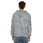 White And Grey Western Floral Print Men's Velvet Pullover Hoodie