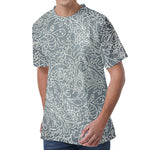 White And Grey Western Floral Print Men's Velvet T-Shirt