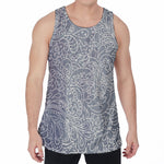 White And Grey Western Floral Print Men's Velvet Tank Top