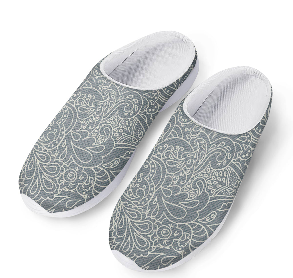 White And Grey Western Floral Print Mesh Casual Shoes