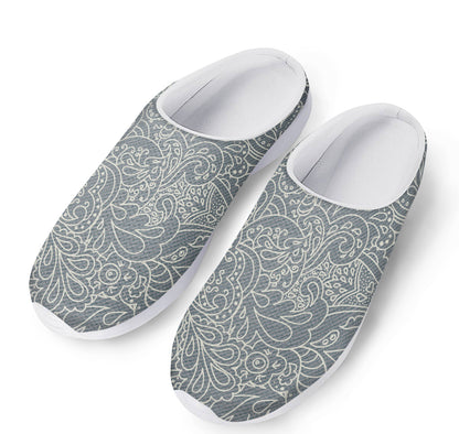 White And Grey Western Floral Print Mesh Casual Shoes