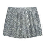 White And Grey Western Floral Print Mesh Shorts