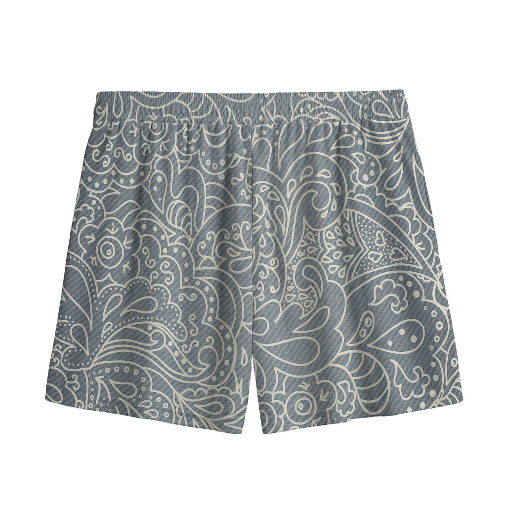White And Grey Western Floral Print Mesh Shorts