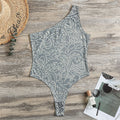 White And Grey Western Floral Print One Shoulder Bodysuit