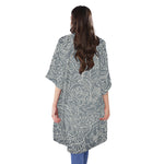 White And Grey Western Floral Print Open Front Beach Cover Up
