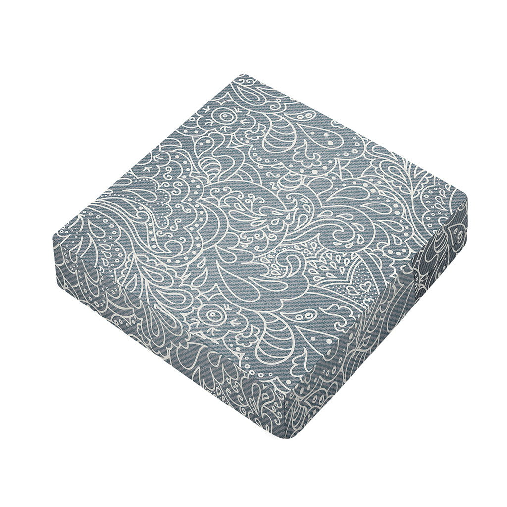 White And Grey Western Floral Print Outdoor Seat Cushion Cover