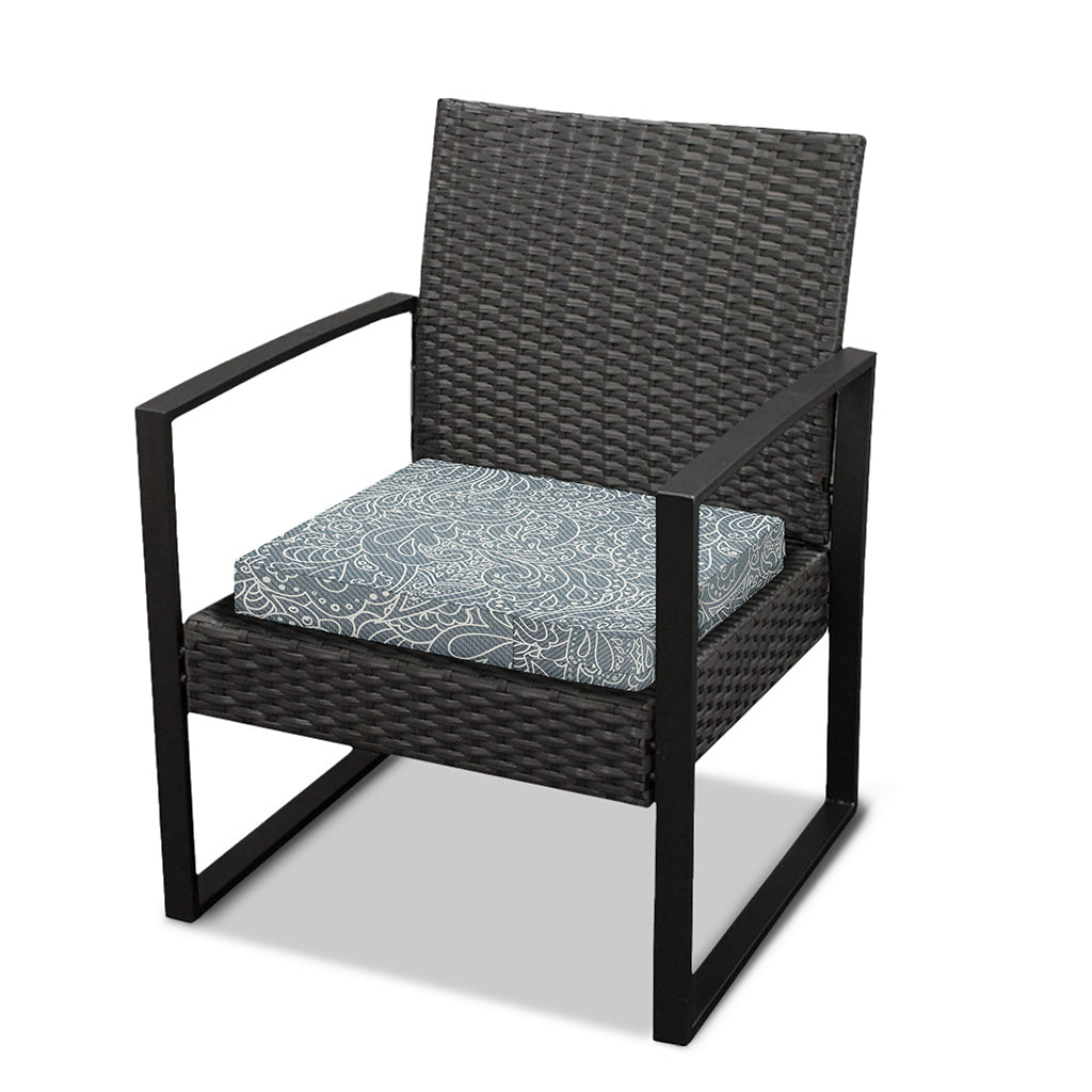 White And Grey Western Floral Print Outdoor Seat Cushion Cover