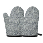 White And Grey Western Floral Print Oven Mitts