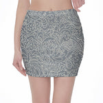 White And Grey Western Floral Print Pencil Mini Skirt
