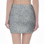White And Grey Western Floral Print Pencil Mini Skirt