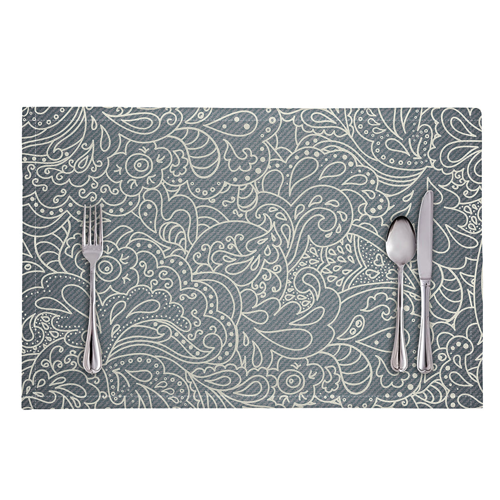 White And Grey Western Floral Print Placemat